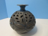 Southern Pottery Susan Brown Freeman Reticulated Pierced Foliage Design Bulbous 6