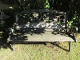 Charleston Style Garden Bench Cast Metal Ends w/ Center Arched Panel Pierced Flowering Vine