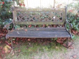 Charleston Style Garden Bench Cast Metal Arms & Lattice Vine Pattern Back Panel