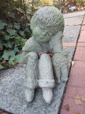 Concrete Garden Statue Boy w/ His Dog