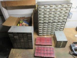 Group - Metal/Plastic Parts Organizer Cabinets, Misc. Hardware Nails, Nuts, Bolts, Etc.