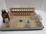 Group - Glass Test Tubes, Wooden Rack, Beaker, Etc.