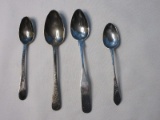 4 Sterling Silver Spoons 2 Have English Hallmarks One Unmarked, Davis & Brown 6