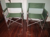 Pair - Central Purchasing LLC Aluminum Frame Folding Chairs w/ Attached Side Table