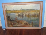 Fantastic Wendell Rogers 1890-1973 Original Oil on Canvas Fine Art Inlet Harbor Boats Scene