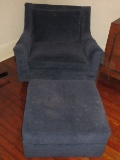 Transitional Modern Low Back Club Lounge Arm Chair on Wood Base w/ Ottoman