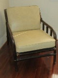 Vintage Rattan Occasional Arm Chair w/ Vinyl Cushions Brown Finish