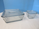 2 Anchor Hocking Clear Glass Refrigerator Dishes w/ Lids