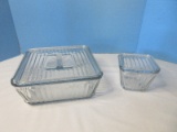 2 Anchor Hocking Clear Glass Refrigerator Dishes w/ Lids