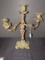 Tall Metal Ornate/Embellished Scroll Floral Design 3 Arm Candlestick Holder Antique Patina