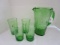 Emerald Rough Glass Tall Pitcher w/ 4 Glasses