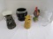 Misc. Lot - Owl Tin Lantern, Vintage Cow Milk Pitcher, Large Wood Vase, Milk Glass, Etc.