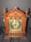 Vintage Wooden Mantle Clock Scallop Design/Columns Urn Spindle Finials, Metal Scroll Face
