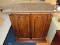 Large Wooden Body/Marble Top Side Cabinet 2 Hinged Doors, 3 Shelv3es, Carved Corner/Base