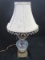 Antique Brass Patina w/ Crackle Glass Center Lamp w/ Tan Shade w/ Prisms