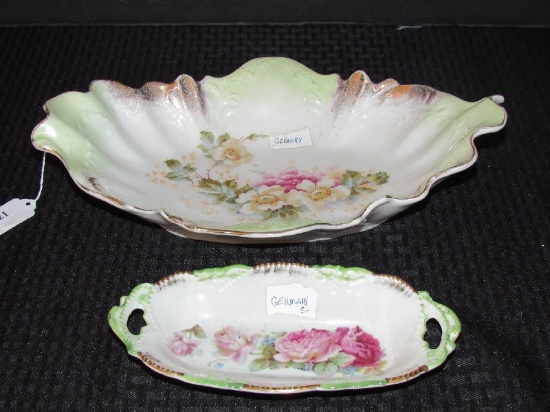 Vintage Germany Ceramic C.T. 10102 Hand Painted Oval Bowl Gilted Trim Floral Motif