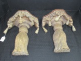 Pair - Tassel Design/Acanthus Molding Trim Gilted Wall Sconce/Shelves