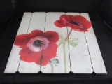 Poppy Red Pattern Wooden Panel Design Wall Décor