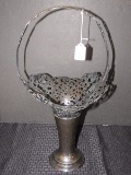 Tall Forbes Silverplate Planter Vase Scrolled Pierced Motif w/ Handle