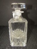 Lead Crystal Crystal Glass Whiskey Decanter w/ Golfing Metal Center w/ Stopper