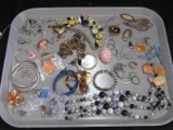 Costume Jewelry Lot - Cameo Brooch, Cameo Trinket Box, Bead Necklaces