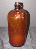 Vintage Tall Amber Glass Bottle No.6 On Base