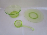 Uranium Glass Saucer Soup Cup & Soup Spoon