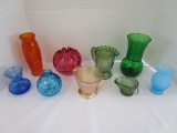 Colorful Glass Lot - Blue Crackle Glass, Amber Leaf, Pink Vase, Bead Amber Vase, Etc.