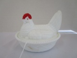 Vintage Anchor Hocking Hen on Nest Milk Glass Trinket Dish