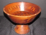 Large Wooden Zig-Zag Pattern Fruit Bowl Raised