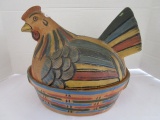 Ceramic Hand Painted Colorful Rooster on Nest Bowl