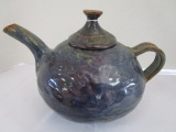 Glazed Hand Made Blue/Rust Brown Pattern Teapot