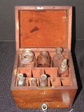 Vintage Wooden Apothecary Box w/ 7 Vintage Glass Bottles, 1 Lower Drawer