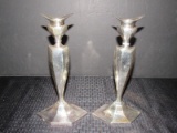 Pair - Metal Curved Designs Candle Holders