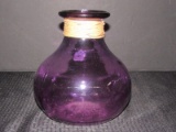 No.2 Purple Glass Wide to Narrow Vase w/ Paper Rope Trim