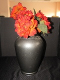 Tall Ceramic Silvered Vase w/ Faux Red Bouquet Décor
