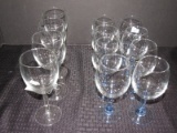 Wine Glasses Lot - 8 w/ Blue Stems, 4 Clear 7 1/4