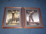 Pair - Vintage Golfer Picture Prints in Wooden Frames/Matt