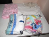 Lot - Colorful Shower Curtain, Both Towels, Laundry Bag, Etc.