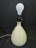 White Hand Made Pottery Lamp Signed on Base