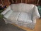 Colony Home Blue/Floral Upholstered 2 Seat Sofa Camel Back, Scroll Arms, Wood Feet