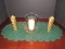 Table Lot - Green Table Cloth, Glass Center Vase w/ Electric Candle, 2 Twist Candles