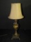 Small Marble Carved, Antique Copper Patina Scrolled/Scalloped Center Lamp w/ Shade