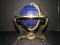 Awesome Precious Stone/Blue Enamel Globe in Brass Stand Curved Legs to Compass Center