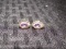 585 Pair Yellow Gold Earrings Rope Trim w/ Pale Pink Precious Gemstones