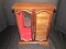 Tall Wooden Jewelry Box 5 Drawers, 2 Glass Doors w/ Mirrored Back, Red Felt Inlay