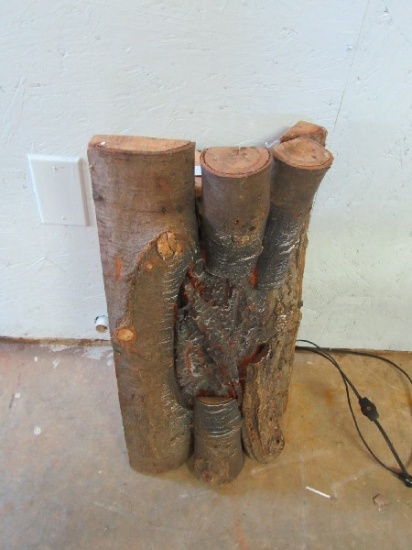 Wooden Faux Log Fireplace Décor w/ Light