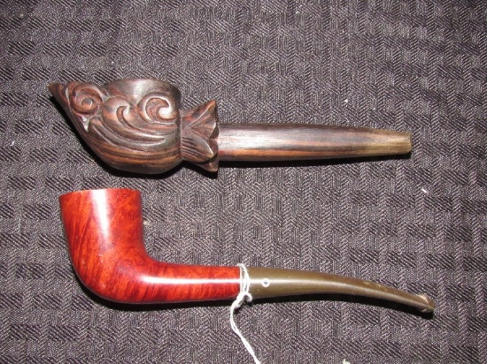 Vintage Keyword Standard Imported Briar Wooden Pipe & Scroll Carved Dark Wood Pipe