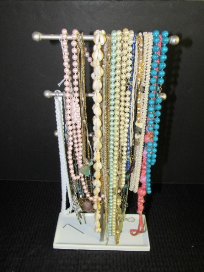 Necklace Lot - Bead, Shell Motif, White Stone Floral Design, Etc.