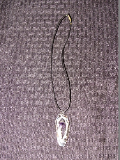 Interesting Quartz Mineral Stone Pendant w/ Amethyst Stone Center Pendant